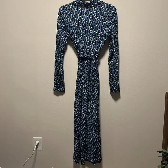 BODEN Laura Jersey Midi Shirt Dress, Blue, Geo Chain, Size 4L - Picture 10 of 12